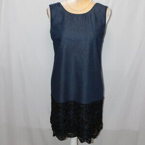 Anna Sui Denim Dress Trimmed in Black Lace